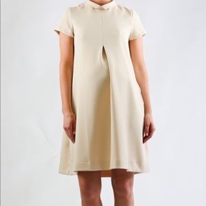 Madeleine - M, luxe beige and white maternity dress